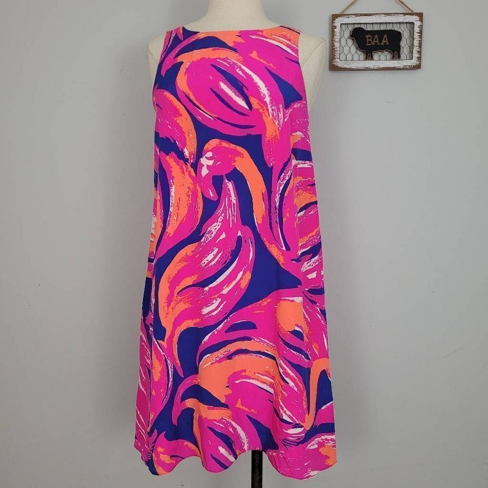 Lilly Pulitzer Jackie Shift Dress Sz XS 100% Silk Bomber Blue Plume‎ Blume 23198